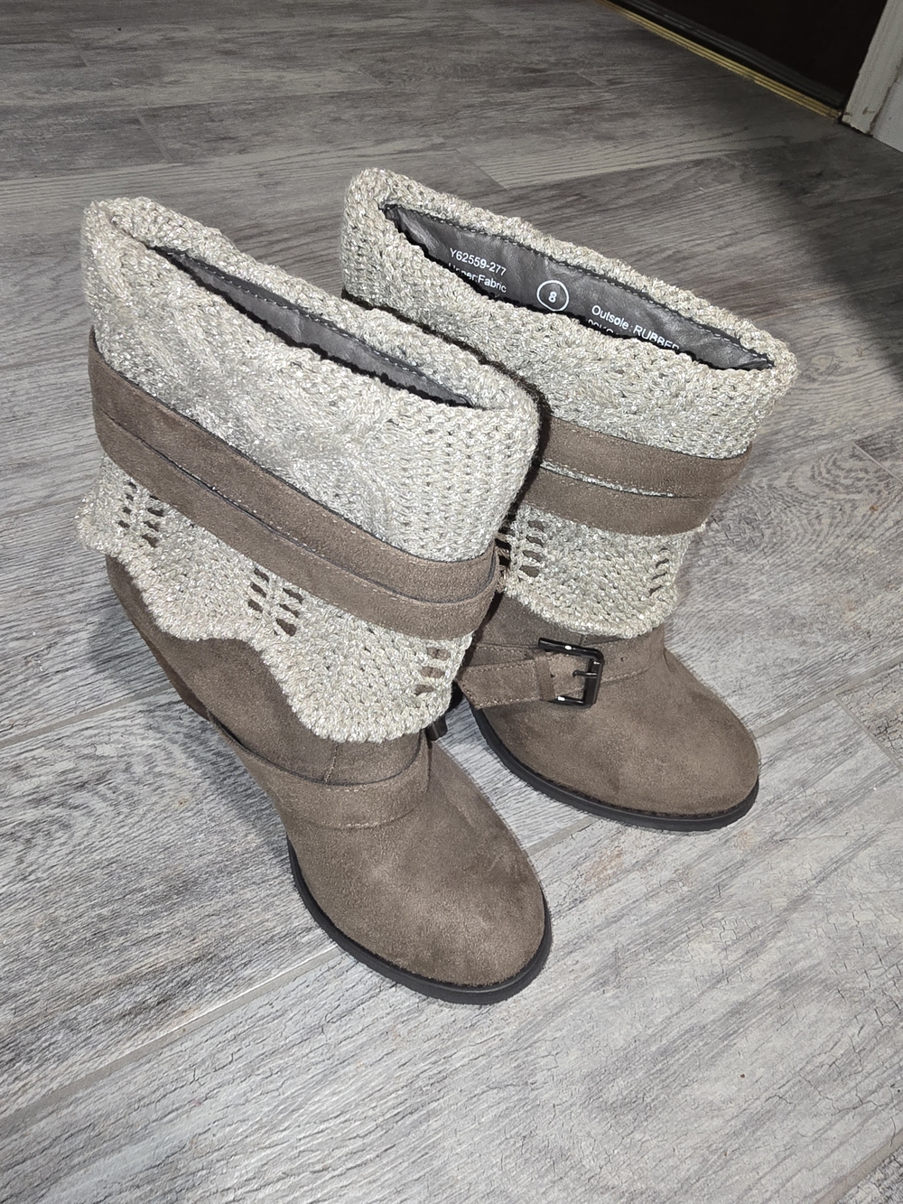 Naughty Monkey Sweat Me Taupe Faux Leather-Look Cuff Heeled Boots